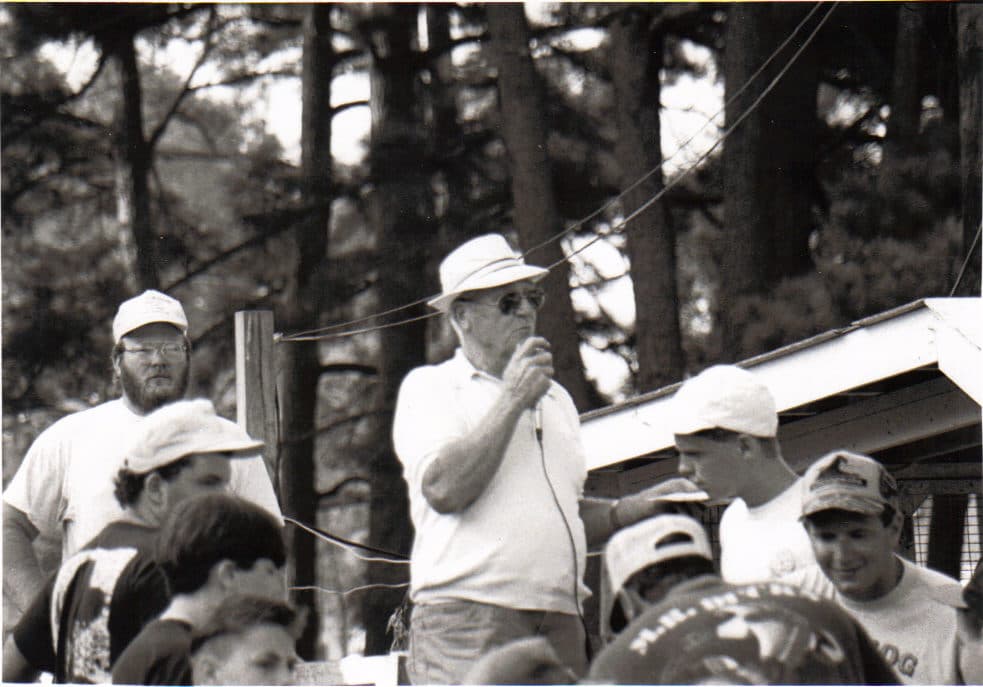 Don Leonard, Pony Committee chair, addresses a crowd at the Wild Pony Auction in the 1980s.