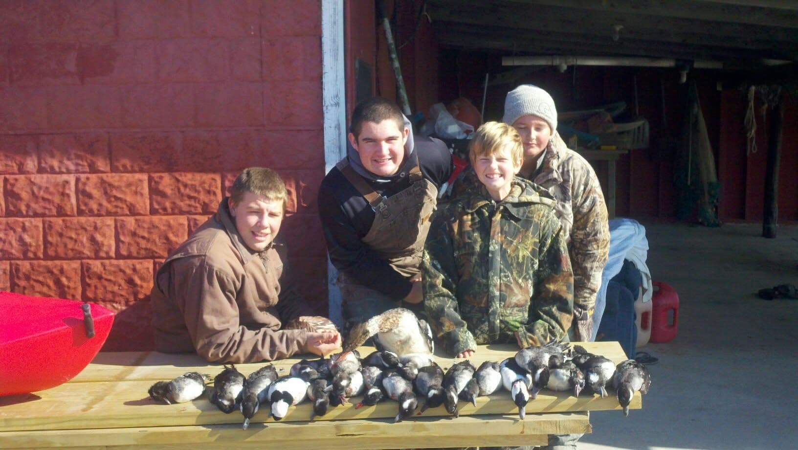 The Leonard boys and their friends at the end of a morning's duck hunting on Chincoteague.