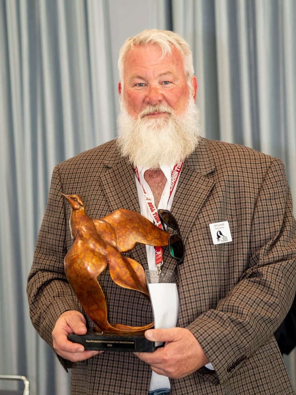 Capt. Arthur Leonard holding the Ward Foundation Living Legend award, 2026.