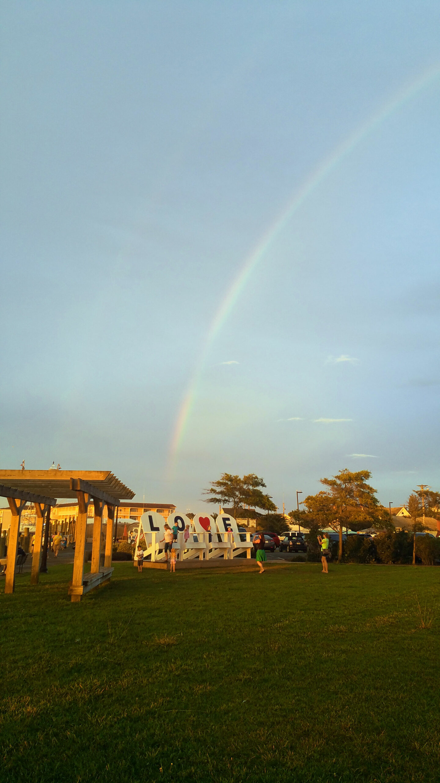 Rainbow over the LOVE chairs at Robert Reed Waterfront Park
